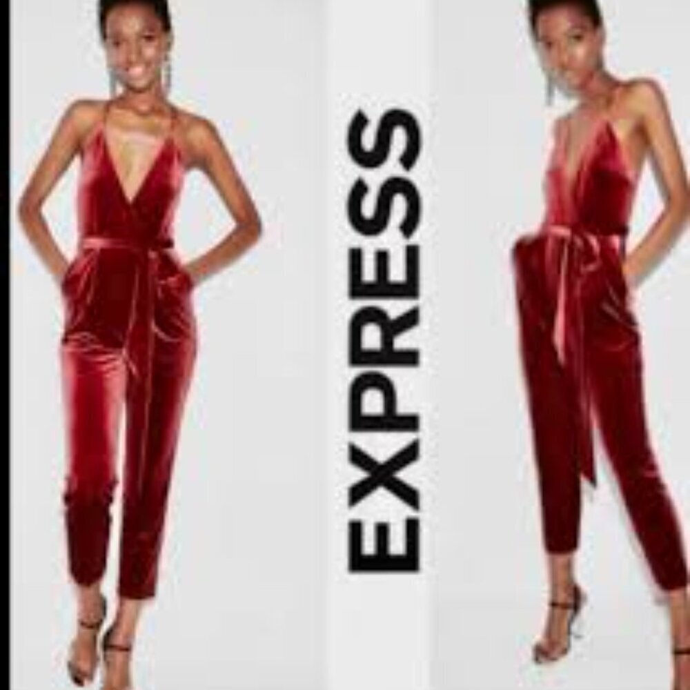 NWT Express Velvet Romper Jumpsuit Size 10 Elegant Burgundy